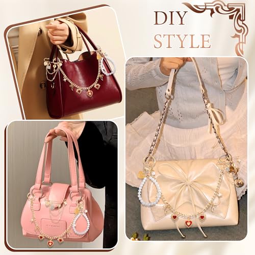 BELICEY Gold Bag Charm Chain Red Heart Rhinestone Purse Charms Set Dazzling Bow Purse Chain Elegant Pearls for Valentine‘s Day Handbag Safety Pin for Wallet Crossbody Shoulder Bags Accessories - Image 4