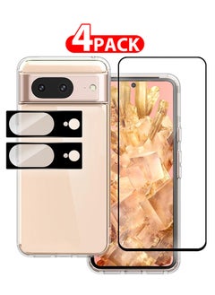 CATANES 4 Packs For Google Pixel 8 TPU Case and Screen Protector and 2 Camera Lens Protectors Clear Anti-Yellowing Transparent Shockproof Protective Phone Case Scratch Resistant Cover  - Image 1
