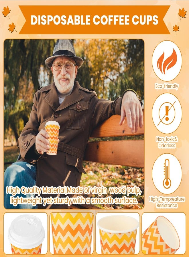Sliner 60 Pcs Fall Disposable Coffee Cups with Lids 12 oz Fall Coffee Cup Autumn Paper Cups Pumpkin Beverage Drinking Cup for Autumn Thanksgiving Harvest Party Supplies - Image 4