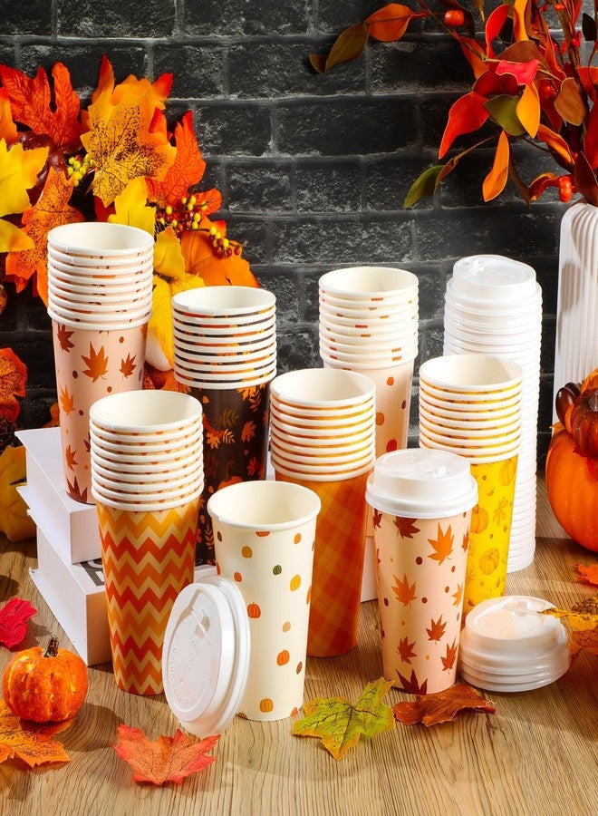 Sliner 60 Pcs Fall Disposable Coffee Cups with Lids 12 oz Fall Coffee Cup Autumn Paper Cups Pumpkin Beverage Drinking Cup for Autumn Thanksgiving Harvest Party Supplies - Image 5