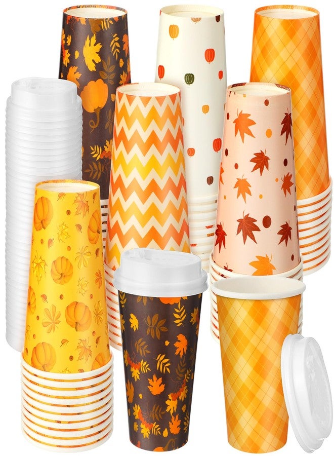 Sliner 60 Pcs Fall Disposable Coffee Cups with Lids 12 oz Fall Coffee Cup Autumn Paper Cups Pumpkin Beverage Drinking Cup for Autumn Thanksgiving Harvest Party Supplies - Image 1