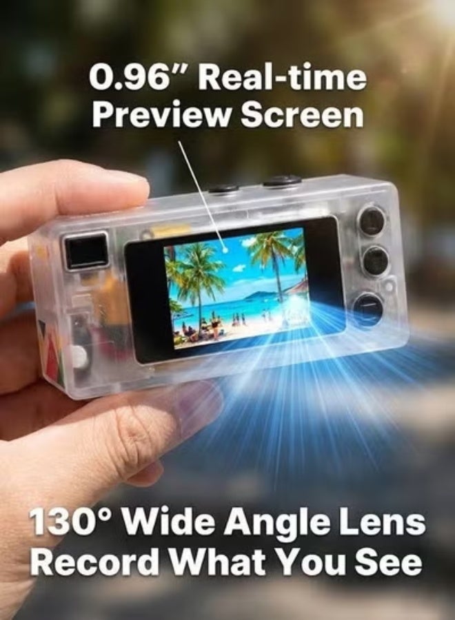 Mini Retro Thumb Camera 1080P HD Video Recorder – Portable Keychain Digital Camera with 0.96" LCD Screen, 130° Wide Angle Lens, and Fill Light – 32GB Memory Card Included – Pocket Vlog Camera for Kids, Teens, and Travel (Transparent) - Image 5