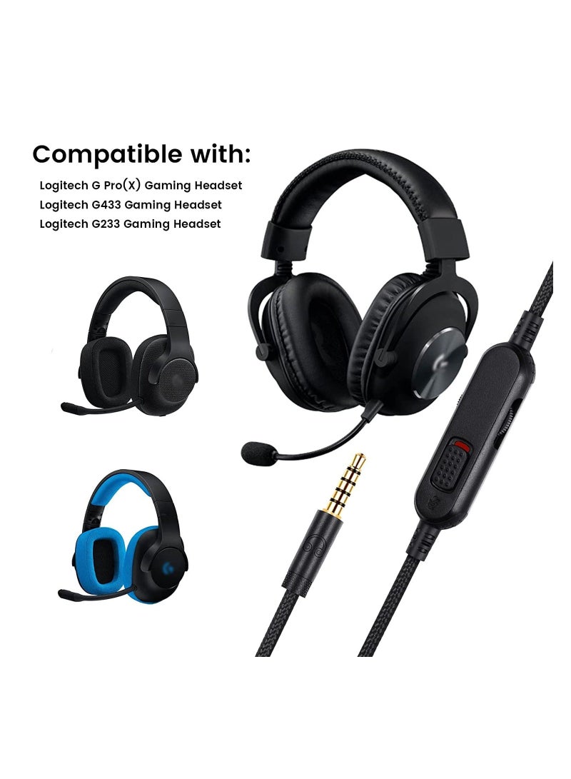 G Pro X Cord, Detachable Gaming Headset Cable Replacement for Logitech G Pro / G433 / G233, 3.5mm(1/8") Nylon Braided Wire with Inline Mute Switch and Volume Controller, 6ft Long
