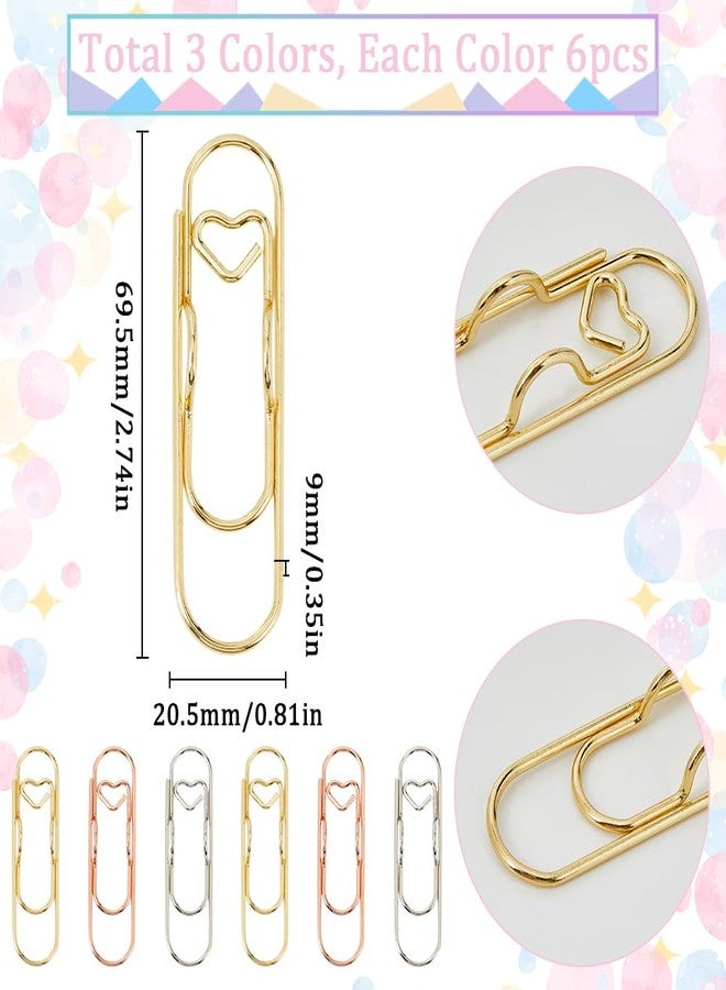 SOFPLATE 1 Box 18Pcs 3 Colors Heart Pen Clip Metal Pencil Clips Multifunctional Rose Gold Silver Carbon Steel Paperclip Portable Large Size Holder for Notebook Book Journal Office School Accessories - Image 2