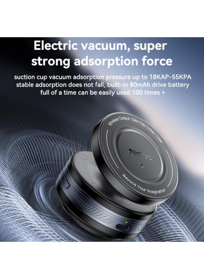 Yesido C310 15W Wireless Charging Vacuum Suction Cup MagSafe Car Holder with 360 Degree Rotating Base(Black) - Image 4