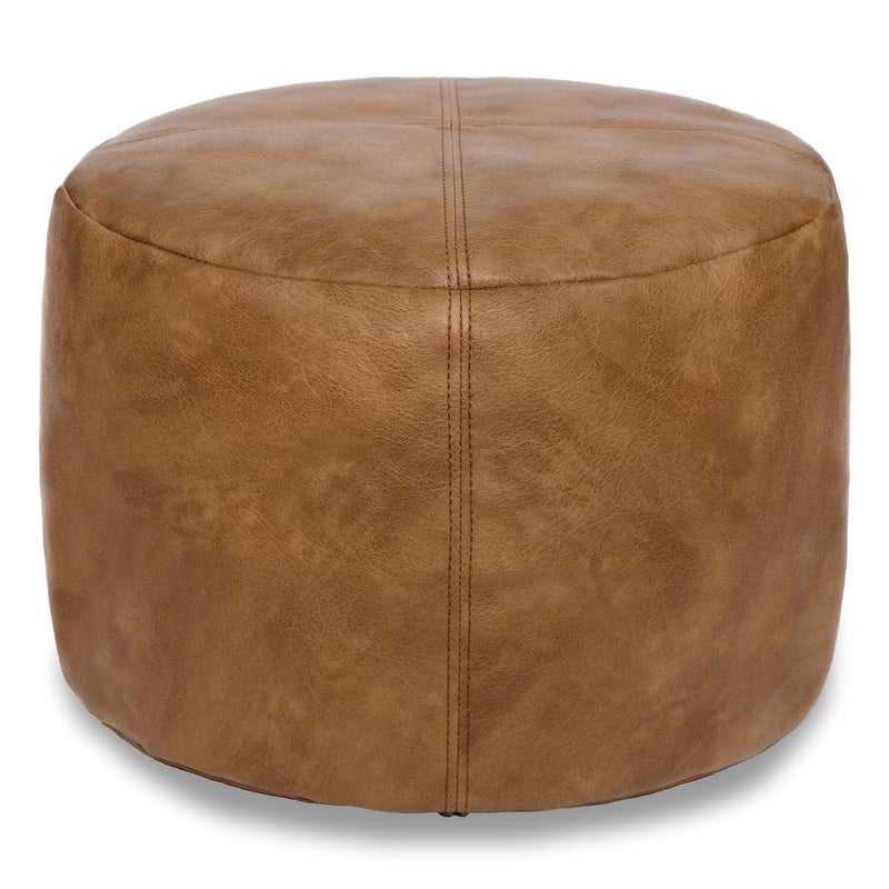 Thgonwid Unstuffed Faux Leather Pouf Cover Handmade Footstool Ottoman Storage Solution Floor Footrest Cushion  165Dx12H Mocha