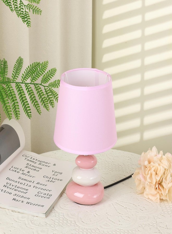 HOME ELEMENTS Modern Ceramic Table Lamp with Fabric Shade Bedside Night Light for Bedroom Living Room Study Lamp Reading Desk lamp Nightstand Lamp Home Decor Items Stone Design (Pink) - Image 4