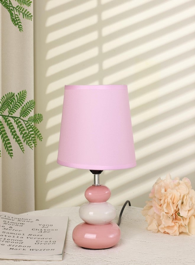 HOME ELEMENTS Modern Ceramic Table Lamp with Fabric Shade Bedside Night Light for Bedroom Living Room Study Lamp Reading Desk lamp Nightstand Lamp Home Decor Items Stone Design (Pink) - Image 3
