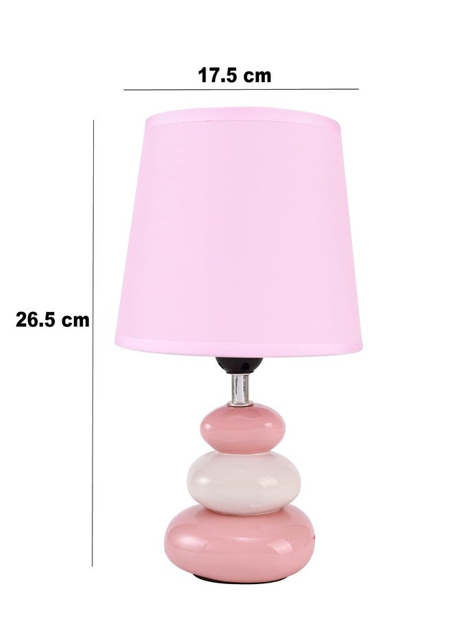 HOME ELEMENTS Modern Ceramic Table Lamp with Fabric Shade Bedside Night Light for Bedroom Living Room Study Lamp Reading Desk lamp Nightstand Lamp Home Decor Items Stone Design (Pink) - Image 5
