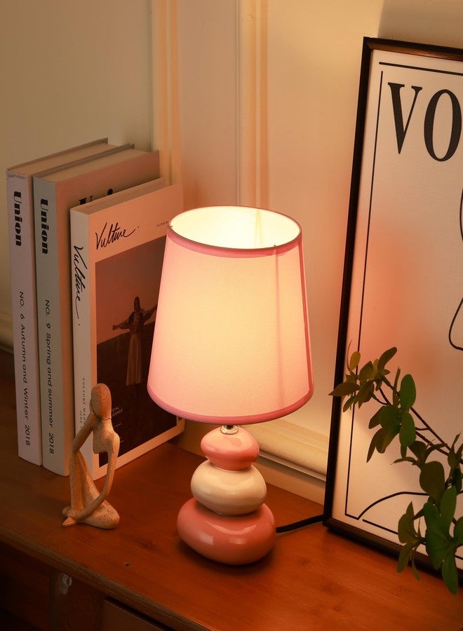 HOME ELEMENTS Modern Ceramic Table Lamp with Fabric Shade Bedside Night Light for Bedroom Living Room Study Lamp Reading Desk lamp Nightstand Lamp Home Decor Items Stone Design (Pink) - Image 2