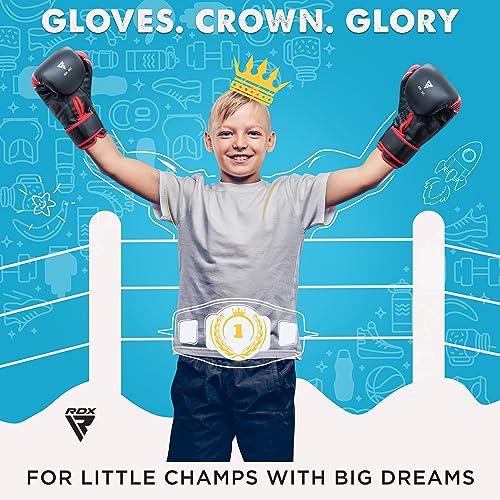 RDX Kids Boxing Gloves, 6oz 4oz Junior Training Mitts, Maya Hide Leather Ventilated Palm, Muay Thai Sparring MMA Kickboxing Fighting, Punch Bag Speed Ball Focus Pads Punching Workout - Image 3