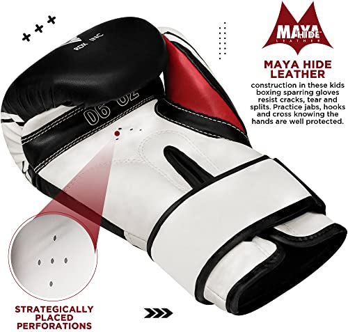RDX Kids Boxing Gloves, 6oz 4oz Junior Training Mitts, Maya Hide Leather Ventilated Palm, Muay Thai Sparring MMA Kickboxing Fighting, Punch Bag Speed Ball Focus Pads Punching Workout - Image 5