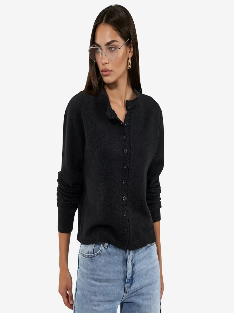 فيورنا VIORNA Ribbed Crew Neck Button Cardigan