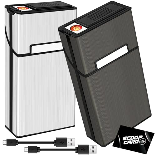 roygra Cigarette Case with Lighter (2 Pack), King Size 100s Magnetic Switch 20 Capacity Holder Case for Men Women, Cigarettes Smoking Accessories, Rechargeable Flameless Windproof Electric Lighters - Image 1