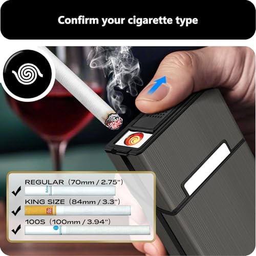 roygra Cigarette Case with Lighter (2 Pack), King Size 100s Magnetic Switch 20 Capacity Holder Case for Men Women, Cigarettes Smoking Accessories, Rechargeable Flameless Windproof Electric Lighters - Image 2