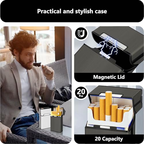 roygra Cigarette Case with Lighter (2 Pack), King Size 100s Magnetic Switch 20 Capacity Holder Case for Men Women, Cigarettes Smoking Accessories, Rechargeable Flameless Windproof Electric Lighters - Image 3