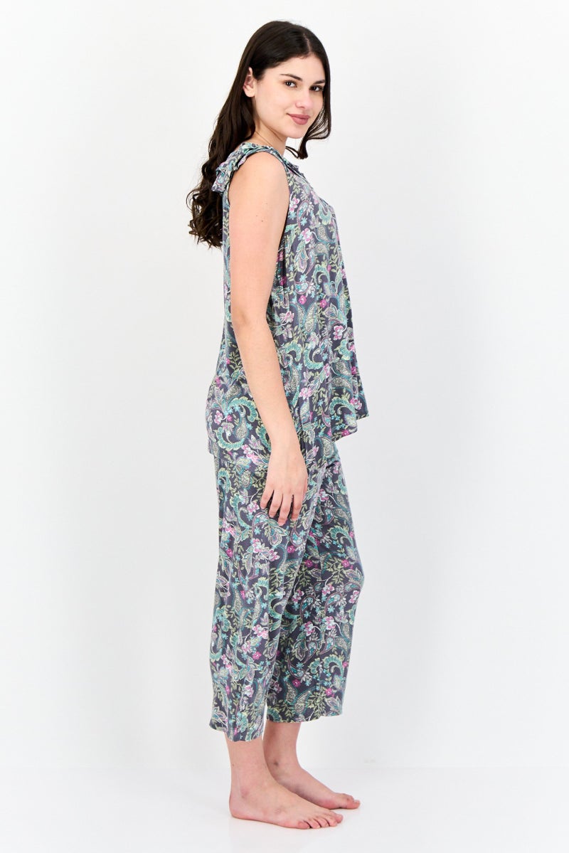 ELLEN TRACY Women 2Pcs Paisley Pattern Sleepwear Set, Multicolor - Image 3