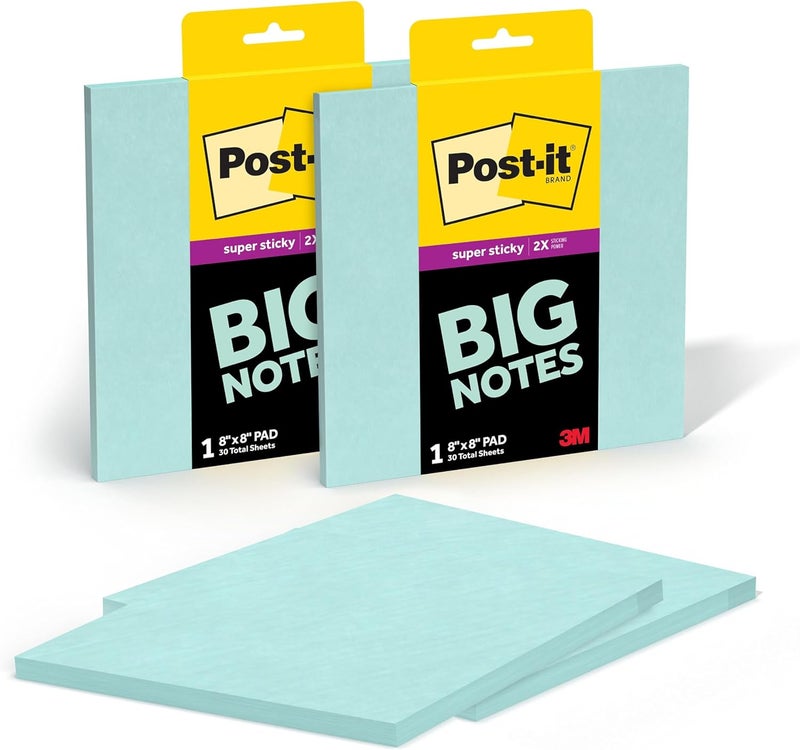 بوست إت ملاحظات Post-it Super Sticky الكبيرة، مقاس 8 بوصة × 8 بوصة، ملاحظات لاصقة كبيرة جدًا بلون النعناع الطازج، 2 كتلة، 60 ورقة إجمالاً، رائعة للوحات الرؤية، المشاريع الإبداعية، مساحات الدراسة، العصف الذهني الجماعي، والمزيد. - Image 1