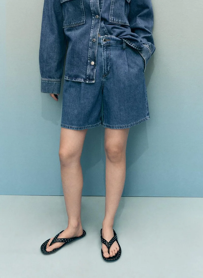 مانجو Mid-Rise Denim Bermuda Shorts