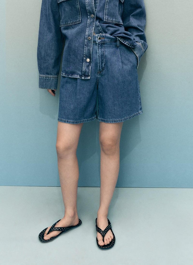 MANGO Mid-Rise Denim Bermuda Shorts  - Image 1