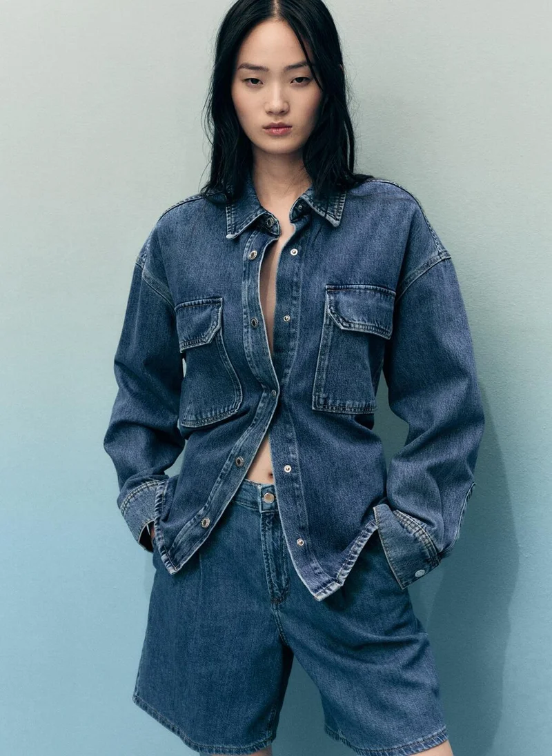 MANGO Mid-Rise Denim Bermuda Shorts