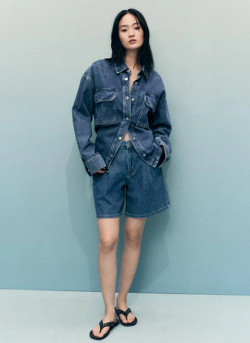 MANGO Mid-Rise Denim Bermuda Shorts