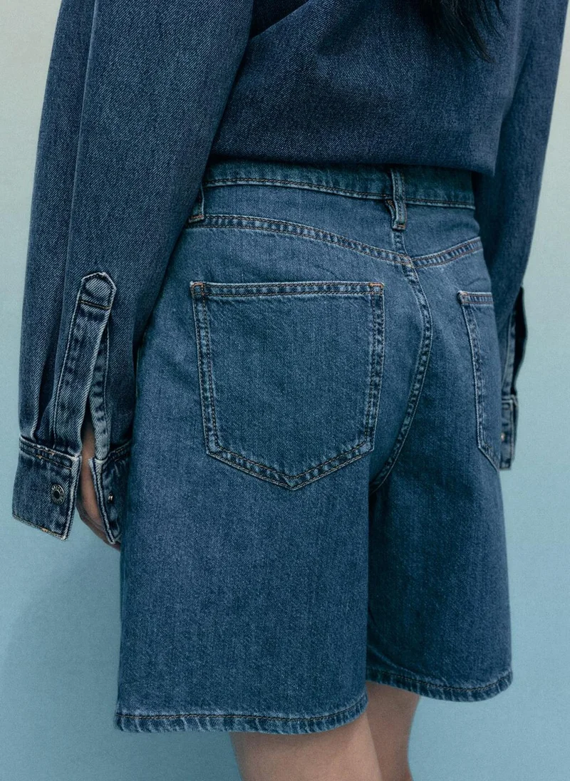 مانجو Mid-Rise Denim Bermuda Shorts