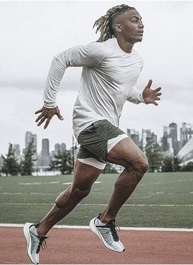 NIBEMINENT Men's 2 in 1 Fitness Running Shorts Lined Lightweight Training Yoga Gym 7 Inch Shorts with Zipper Pockets  - Image 4