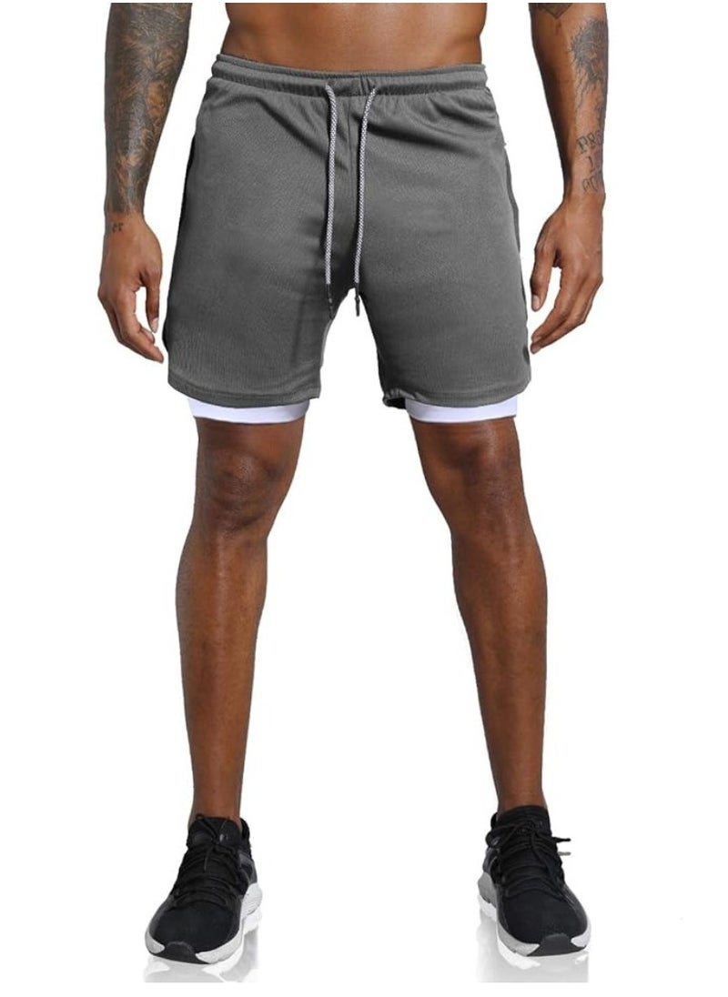 NIBEMINENT Men's 2 in 1 Fitness Running Shorts Lined Lightweight Training Yoga Gym 7 Inch Shorts with Zipper Pockets  - Image 2