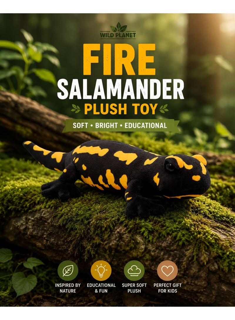 Wild Planet Fire Salamander Plush Toy 42cm Soft Black Yellow Amphibian Stuffed Animal Realistic Salamander Plush Doll Educational Wildlife Nature Toy Cute Cuddly Gift for Boys Girls Kids Toddlers Animal Lovers - Image 1