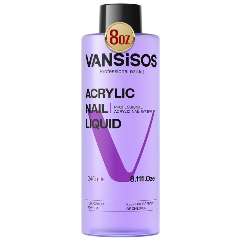 VANSISOS Professional Acrylic Nail Liquid: 8fl.oz Acrylic Liquid for Acrylic Powders Non-Yellowing for MMA-Free DIY Home Nail Salon Use - Image 1