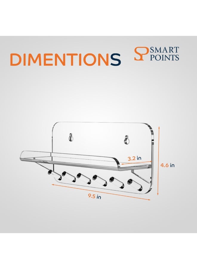 "سمارت بوينتس  " حامل مفاتيح أكريليك شفاف مع رف – رف مفاتيح جداري بـ 6 خطافات – منظم مدخل للمنزل والمكتب والممر والمطبخ – 24×11×8 سم - Image 3
