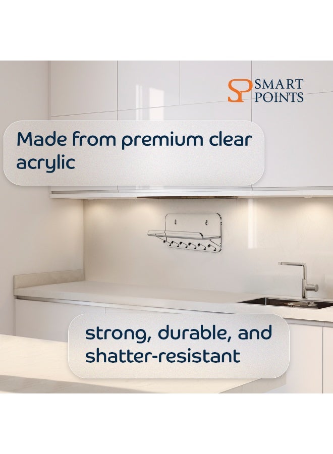 "سمارت بوينتس  " حامل مفاتيح أكريليك شفاف مع رف – رف مفاتيح جداري بـ 6 خطافات – منظم مدخل للمنزل والمكتب والممر والمطبخ – 24×11×8 سم - Image 4