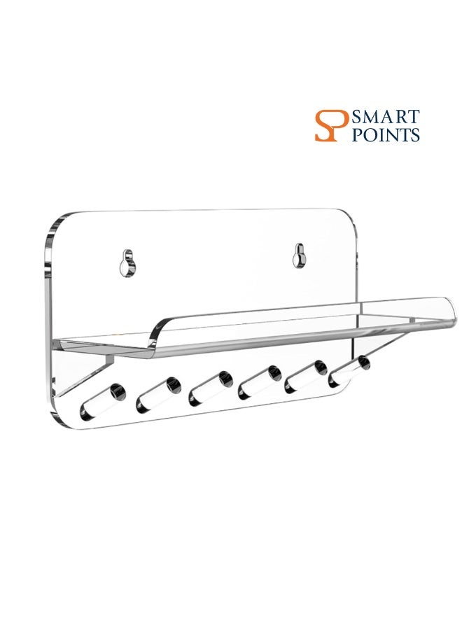 "سمارت بوينتس  " حامل مفاتيح أكريليك شفاف مع رف – رف مفاتيح جداري بـ 6 خطافات – منظم مدخل للمنزل والمكتب والممر والمطبخ – 24×11×8 سم - Image 1