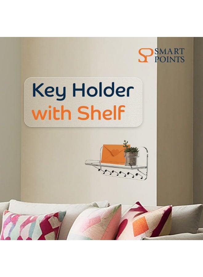 "سمارت بوينتس  " حامل مفاتيح أكريليك شفاف مع رف – رف مفاتيح جداري بـ 6 خطافات – منظم مدخل للمنزل والمكتب والممر والمطبخ – 24×11×8 سم - Image 2
