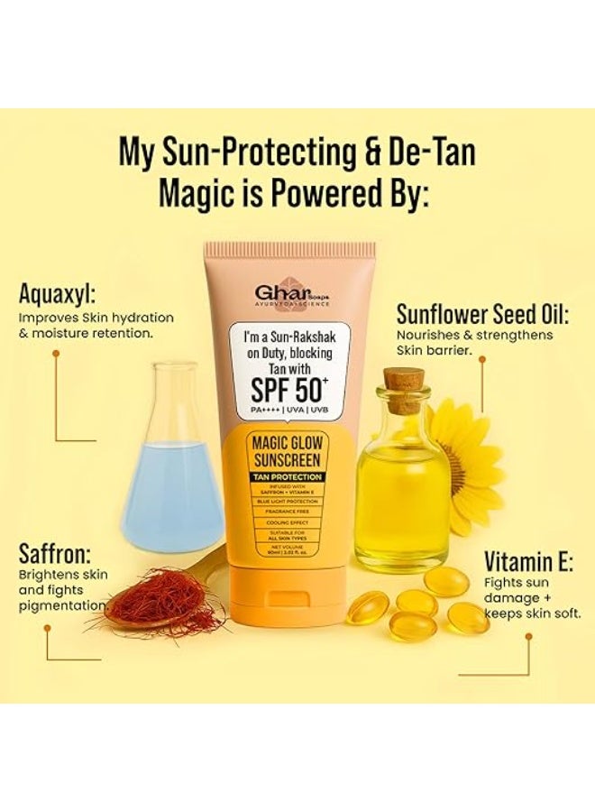 Ghar Soaps Magic Glow SPF 50+ PA++++ Mineral Sunscreen | UVA/UVB & Blue Light Protection | No White Cast, Non-Greasy (60g, Pack of 1) - Image 2