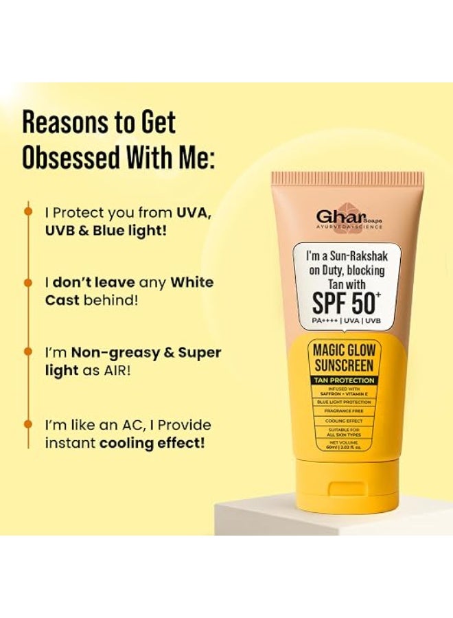 Ghar Soaps Magic Glow SPF 50+ PA++++ Mineral Sunscreen | UVA/UVB & Blue Light Protection | No White Cast, Non-Greasy (60g, Pack of 1) - Image 4