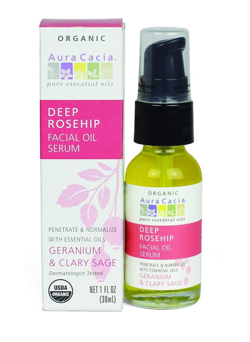 Aura Cacia Aura Cacia Organic Deep Rosehip Facial Serum, 1-Ounce, Soothing, Moisture-Preserving Oil, Pure, Free From Synthetic Additives  - Image 1