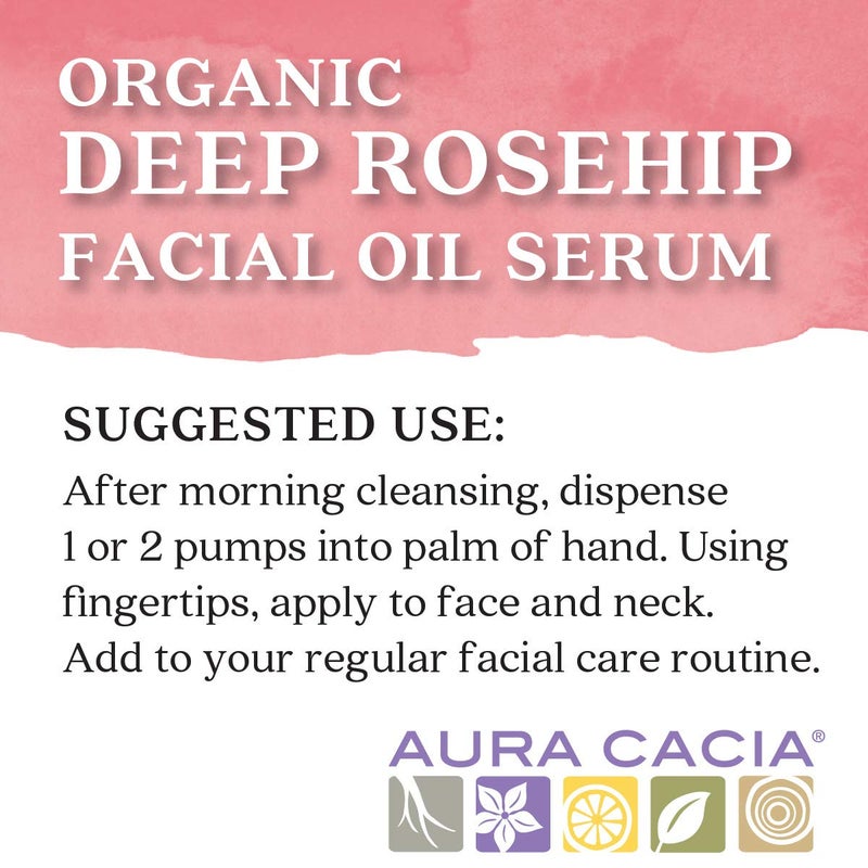 Aura Cacia Organic Deep Rosehip Facial Serum, 1-Ounce, Soothing, Moisture-Preserving Oil, Pure, Free From Synthetic Additives - Image 2