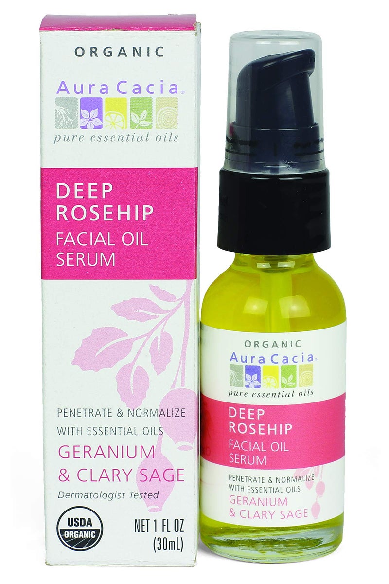 Aura Cacia Organic Deep Rosehip Facial Serum, 1-Ounce, Soothing, Moisture-Preserving Oil, Pure, Free From Synthetic Additives - Image 1