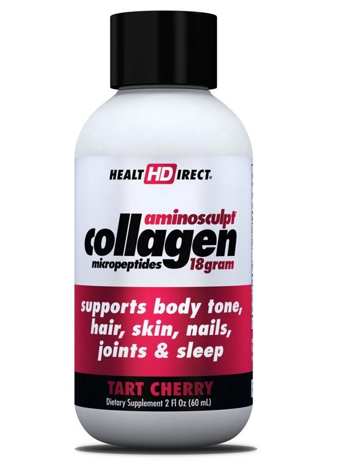 Health Direct Health Direct – Medical-Grade Liquid Collagen Shots – AminoSculpt Sugar-Free – Tart Cherry – 12 Servings, (12pk, 2oz Shots) – Good for Joints, Bones, & Sleep – Better Hair, Skin & Nails  - Image 1