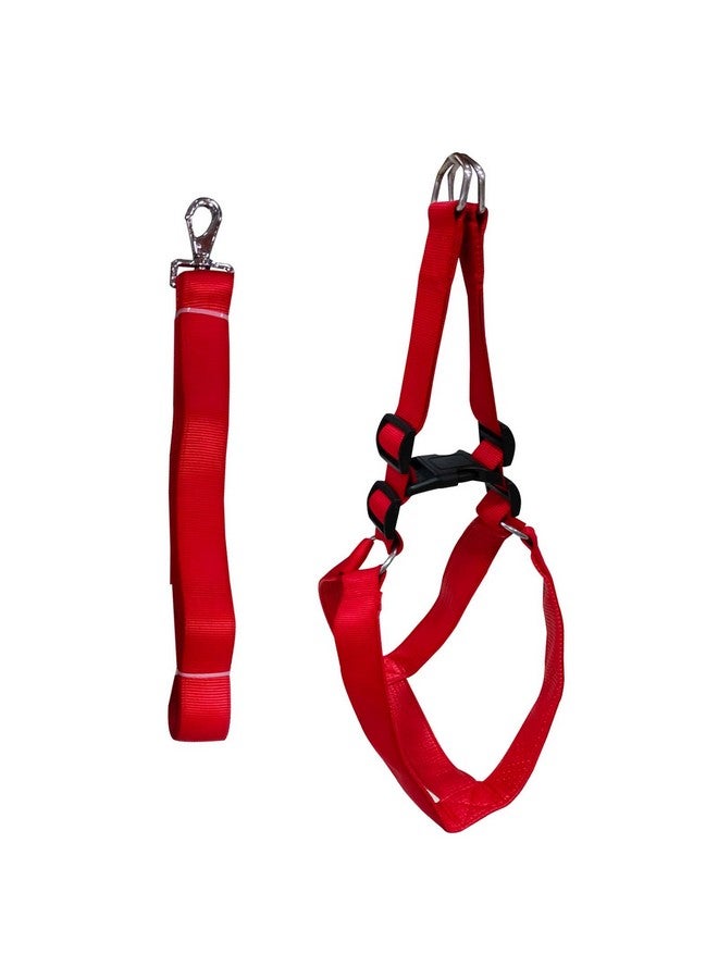 Emily Pets Dog Haness And Leash Set,Adjustable Nylon With Red Padding Dog Training Dog Harness For Large Dogs No Pull, With Heavy Duty Dog Leash, Pet Set For Large Medium Small Dogs(Red 32Mm) - Image 1