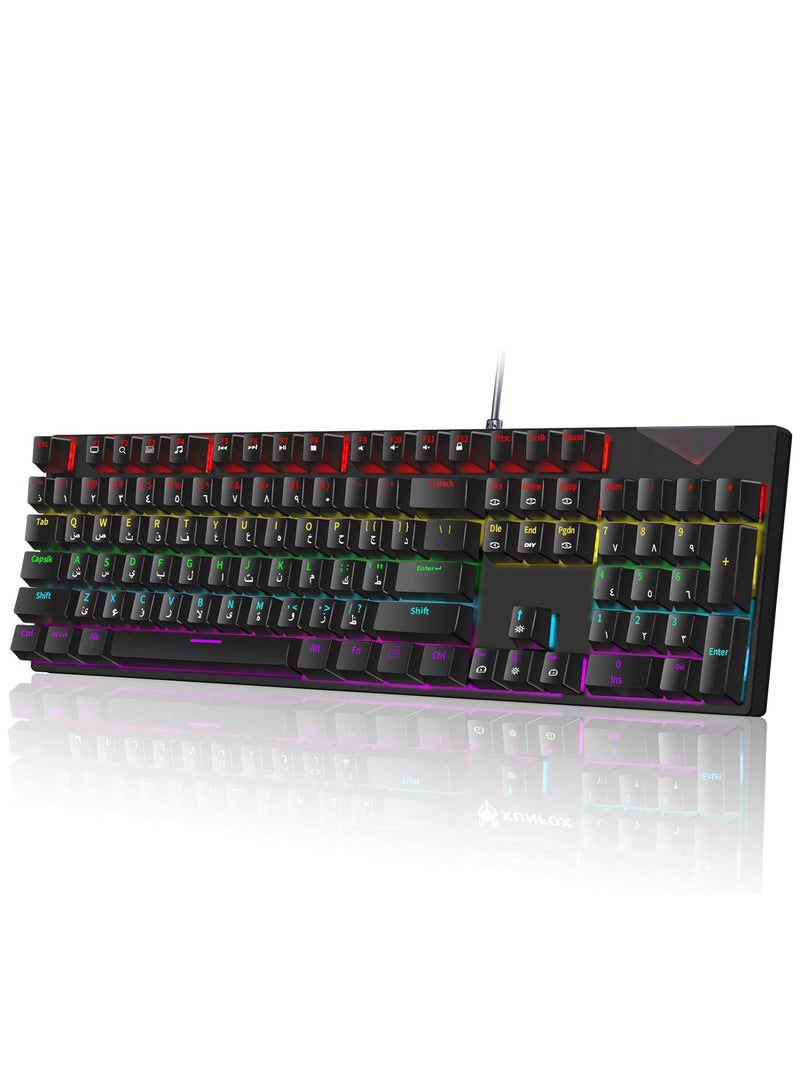 ALASAMCO Mechanical Gaming Keyboard English Arabic Layout LED Backlit 104 Keys Quick Response Wired USB Waterproof E-sport Keyboard for Windows MacOS Android PC Gamers Black - Image 1