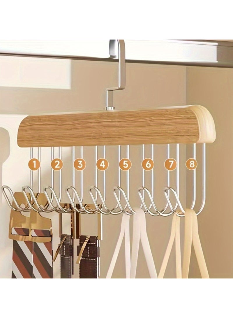 أورتوك 3 قطع - حامل ربطات عنق 8 خطافات، شماعات ملابس خشبية متعددة الوظائف، شماعات خشبية معلقة لربطات العنق مضادة للانزلاق، منظم خزانة ملابس بخطاف دوار 360 درجة قابل للدوران لحمالات الصدر والأوشحة والجوارب 28x18 سم - Image 2