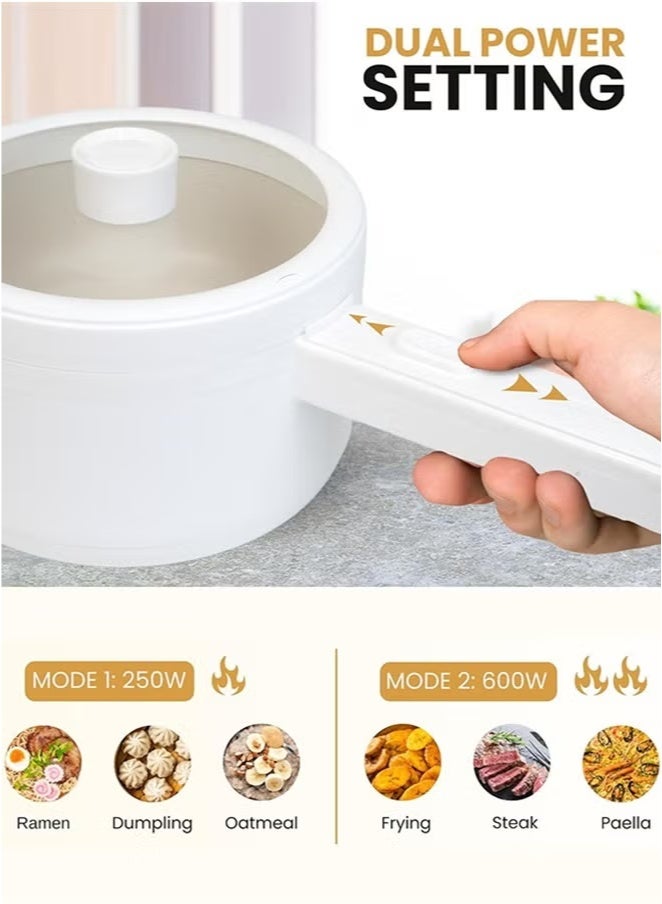 ج ت س آ ل قدر كهربائي صغير ساخن سعة 2 لتر مع جهاز بخار - درجة حرارة قابلة للتعديل وحماية من الحرارة الزائدة - جهاز طهي محمول للنودلز والحساء والبيض والطهي على البخار - مثالي للمساكن والمكاتب والسفر - Image 4