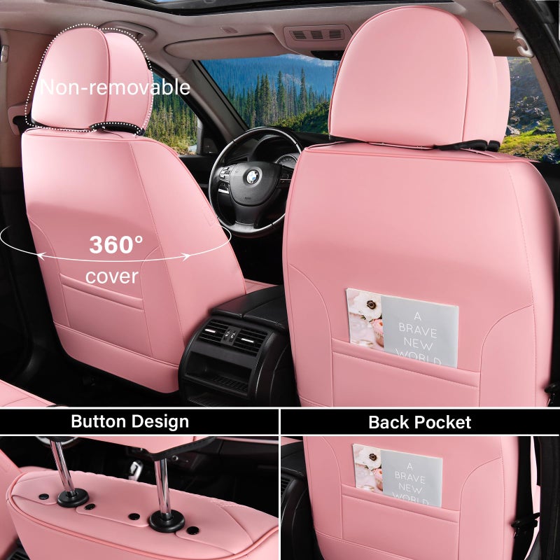 Coverado Car Seat Covers Front Seats, 2 Piece Car Seat Protector with Removable Headrest, Nappa Leather Breathable Seat Cushion Universal Fit for Truck Automotive Most of Cars Pink - Image 2