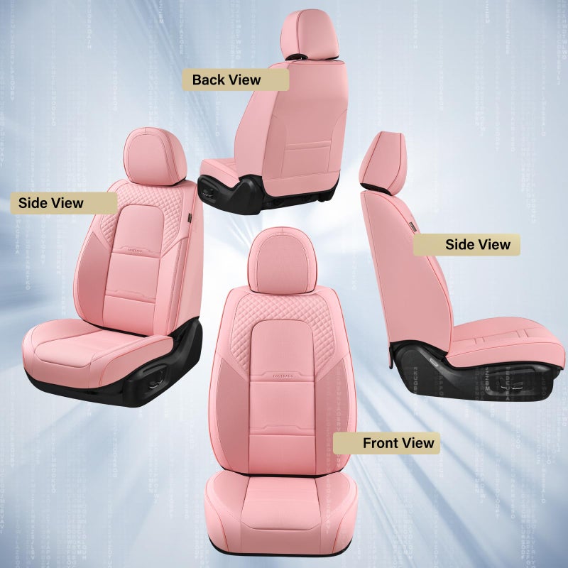 Coverado Car Seat Covers Front Seats, 2 Piece Car Seat Protector with Removable Headrest, Nappa Leather Breathable Seat Cushion Universal Fit for Truck Automotive Most of Cars Pink - Image 5