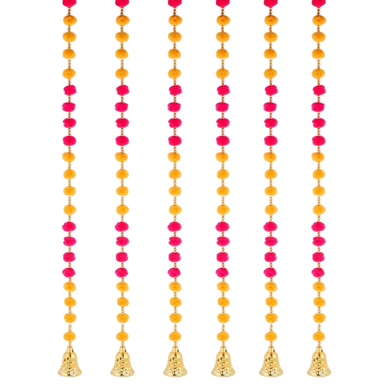 Prapti Handicrafts Handmade Wall and Door Hanging for Home Decor | Diwali Ganesh Pooja Backdrop | Wedding and All Festival Decoration | Decorative Items Pack of 6 Pompom String - Image 5