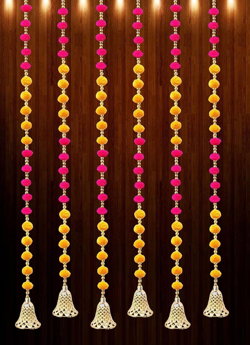 Prapti Handicrafts Handmade Wall and Door Hanging for Home Decor | Diwali Ganesh Pooja Backdrop | Wedding and All Festival Decoration | Decorative Items Pack of 6 Pompom String - Image 4