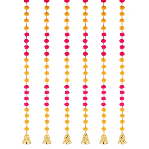 Prapti Handicrafts Handmade Wall and Door Hanging for Home Decor | Diwali Ganesh Pooja Backdrop | Wedding and All Festival Decoration | Decorative Items Pack of 6 Pompom String - Image 1